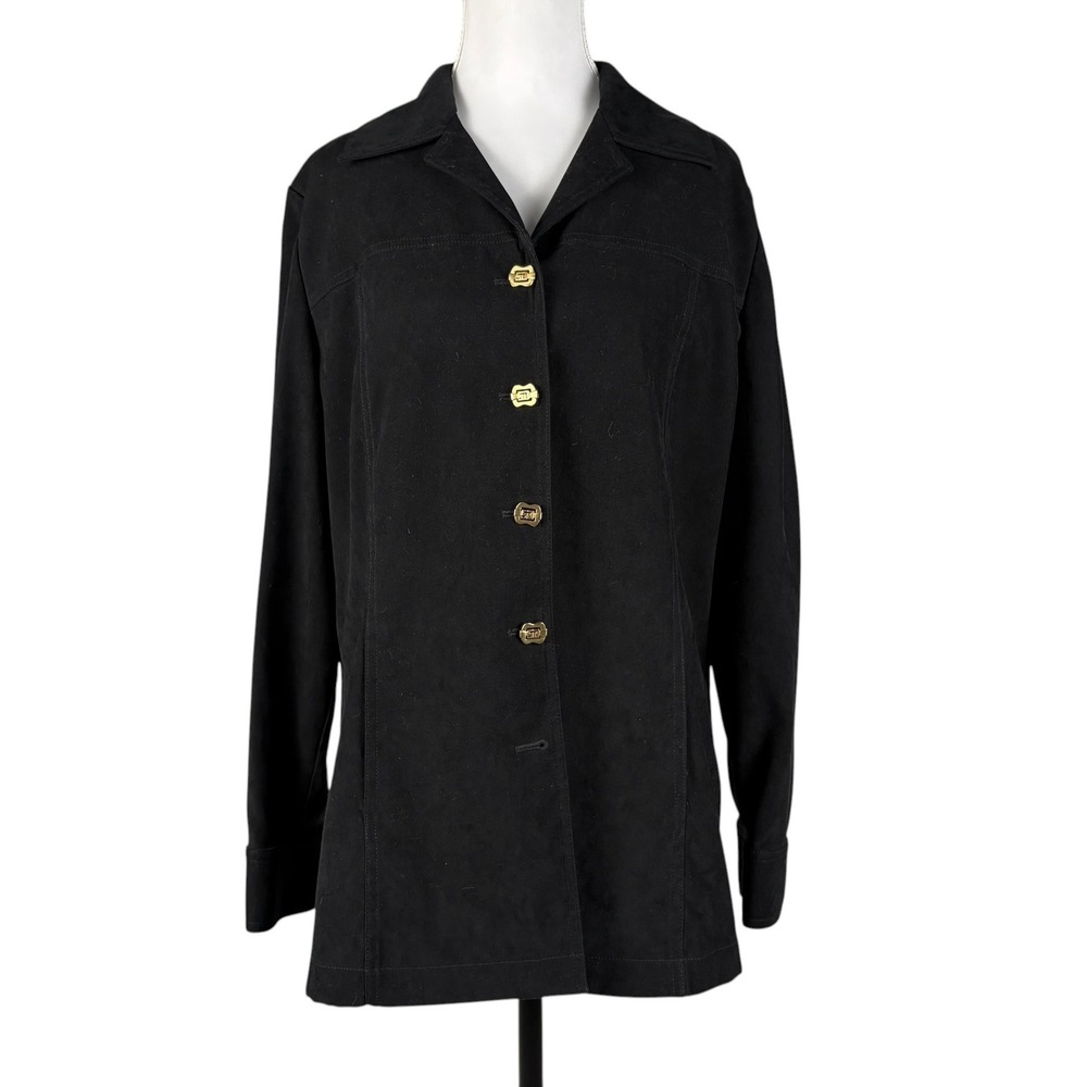 St John Sport Blazer Jacket Women S Black Gold Logo Hardware Vintage Y2K